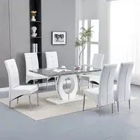 Halo Melange Dining Set with 6 Vesta Chairs - White, MDF