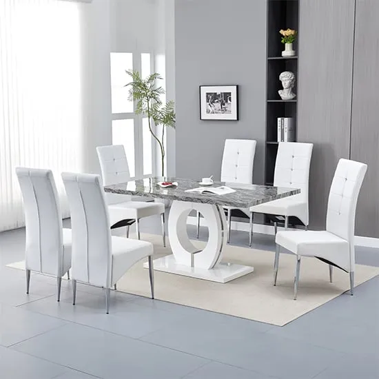 Halo Melange Dining Set with 6 Vesta Chairs - White, MDF