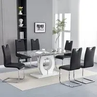 Halo Melange Dining Table with 6 Petra Chairs - Black