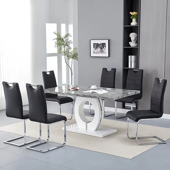 Halo Melange Dining Table with 6 Petra Chairs - Black image