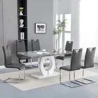 Halo Melange Dining Table with 6 Petra Chairs - Grey