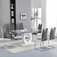 Halo Melange Dining Table with 6 Petra Chairs - Grey, White