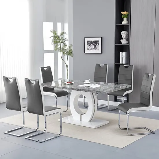Halo Melange Dining Table with 6 Petra Chairs - Grey, White