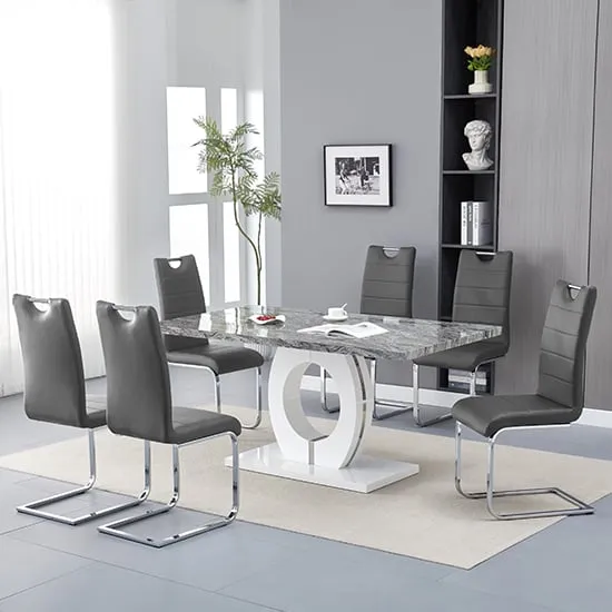 Halo Melange Dining Table with 6 Petra Chairs - Grey