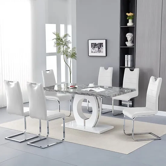 Halo Melange Dining Table with 6 Petra Chairs - White