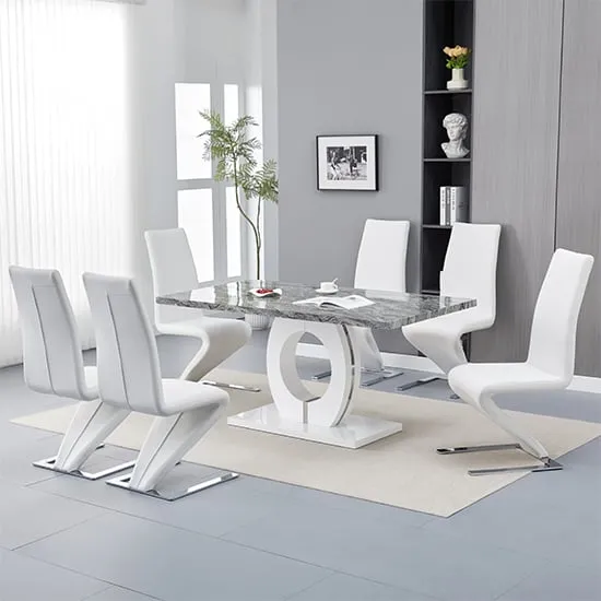 Halo Melange Rectangular Dining Set with 6 Chairs - White image