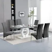 Halo Melange Rectangular Dining Set with 6 Vesta Chairs - Grey