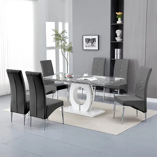 Halo Melange Rectangular Dining Set with 6 Vesta Chairs - Grey