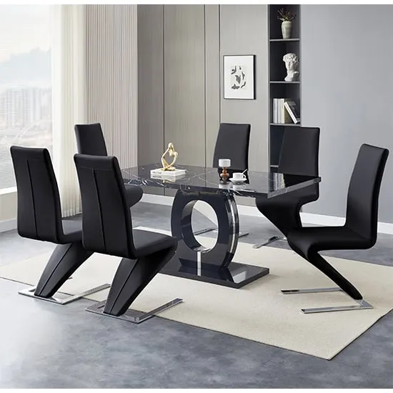 Halo Milano Effect Dining Table with 6 Demi Z Chairs - Black