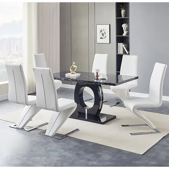 Halo Milano Effect Dining Table with 6 Demi Z Chairs - White