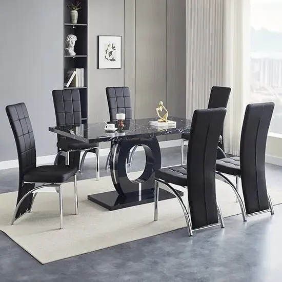 Halo Milano Effect Dining Table with 6 Ravenna Chairs - Black image