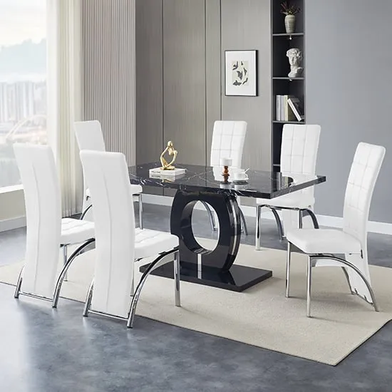Halo Milano Effect Dining Table with 6 Ravenna Chairs - White