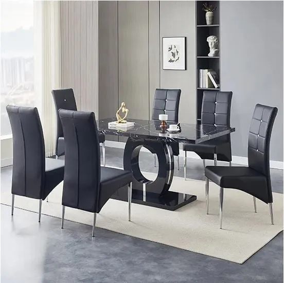 Halo Milano Effect Dining Table with 6 Vesta Chairs - Black
