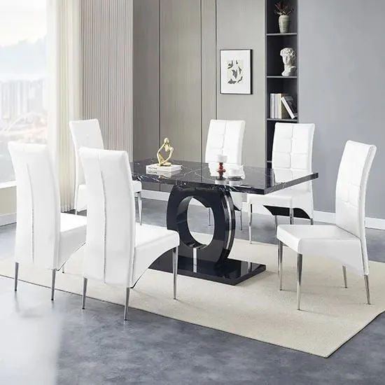 Halo Milano Effect Dining Table with 6 Vesta Chairs - White
