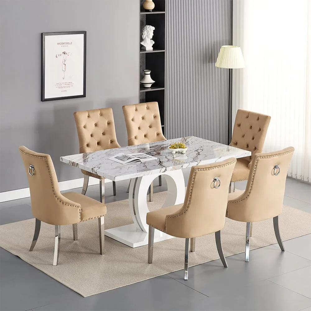 Halo Milo Dining Table with 6 Imperial Chairs - Champagne