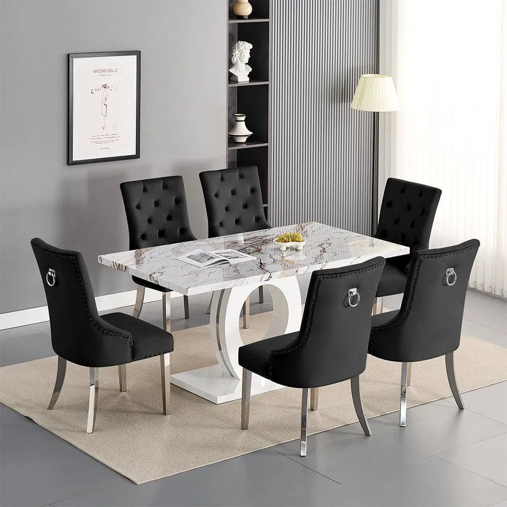 Halo Milo Dining Table with 6 Imperial Chairs - White, MDF