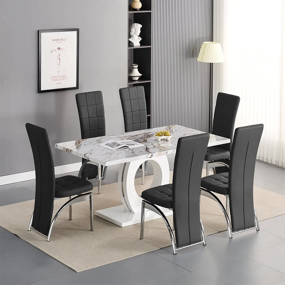 Halo Milo Dining Table with 6 Ravenna Chairs - White, MDF