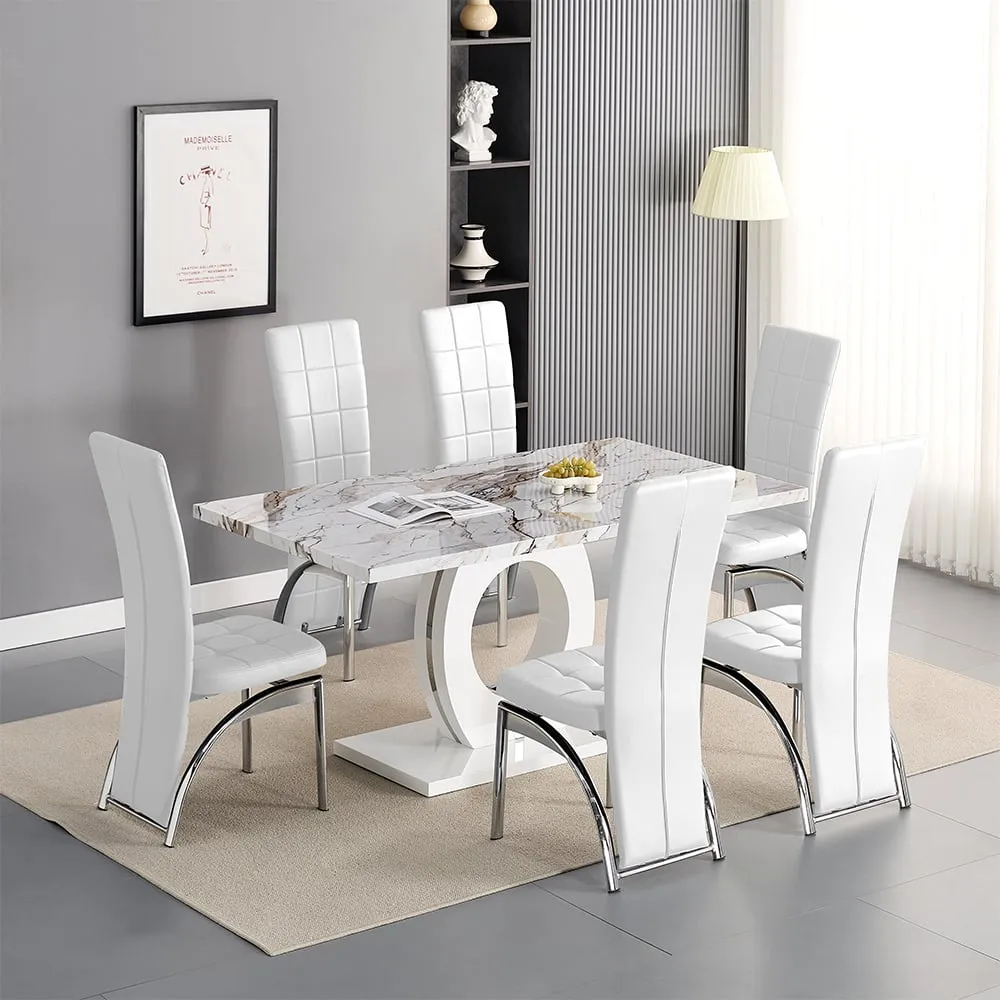 Halo Milo Dining Table with 6 Ravenna Chairs - White