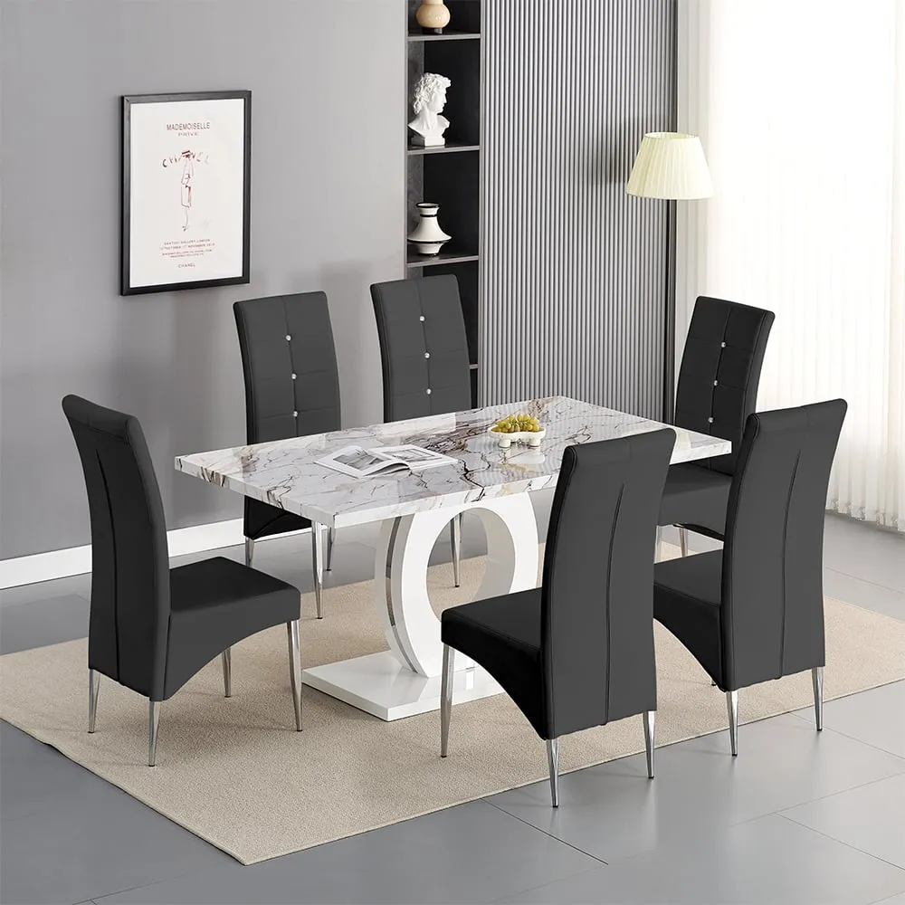 Halo Milo Dining Table with 6 Vesta Chairs - White, MDF