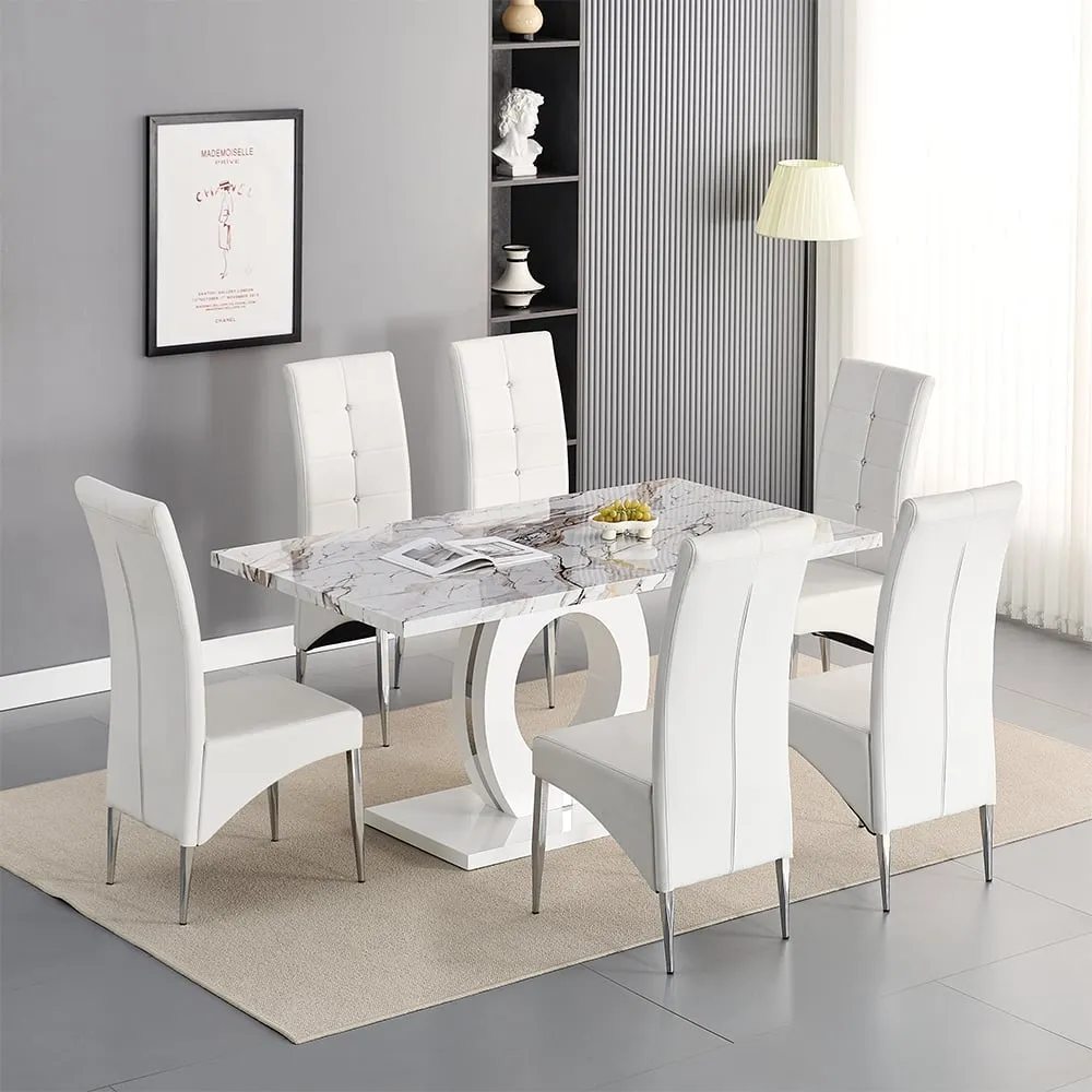 Halo Milo Dining Table with 6 Vesta Chairs - White, MDF