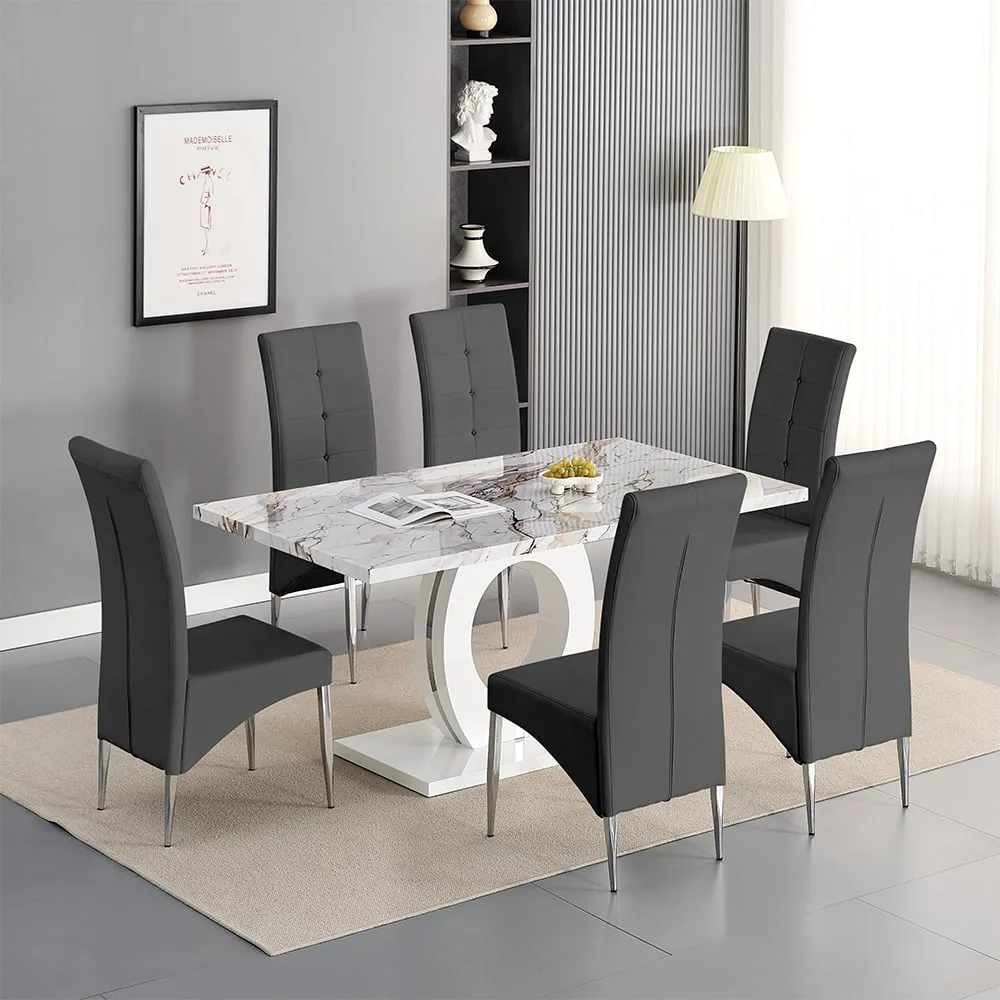 Halo Milo Dining Table with 6 Vesta Chairs - White, MDF