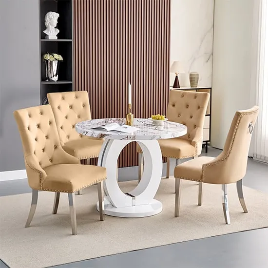 Halo Milo Round Dining Table with 4 Imperial Chairs - Champagne