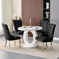 Halo Milo Round Dining Table with 4 Imperial Chairs - White, MDF