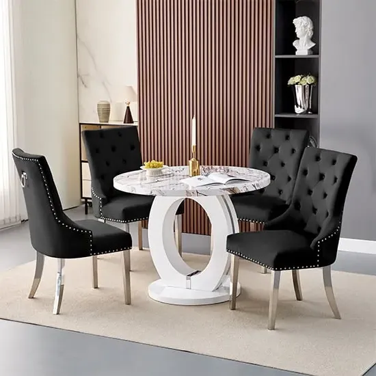 Halo Milo Round Dining Table with 4 Imperial Chairs - White, MDF