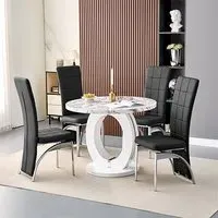 Halo Milo Round Dining Table with 4 Ravenna Chairs - White, MDF