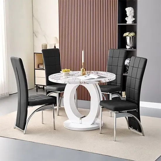 Halo Milo Round Dining Table with 4 Ravenna Chairs - White, MDF image