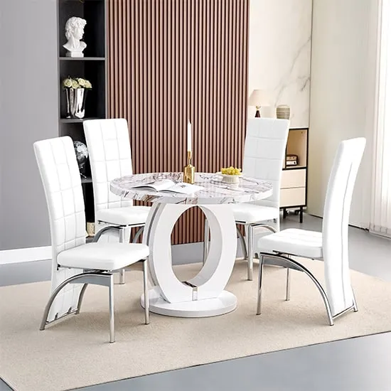 Halo Milo Round Dining Table with 4 Ravenna Chairs - White