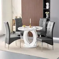 Halo Milo Round Dining Table with 4 Vesta Chairs - Grey, MDF