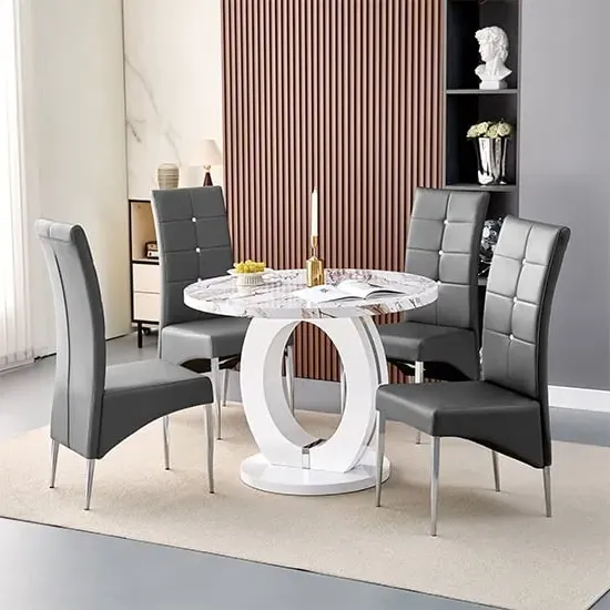 Halo Milo Round Dining Table with 4 Vesta Chairs - Grey, MDF image