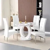 Halo Milo Round Dining Table with 4 Vesta Chairs - White, MDF