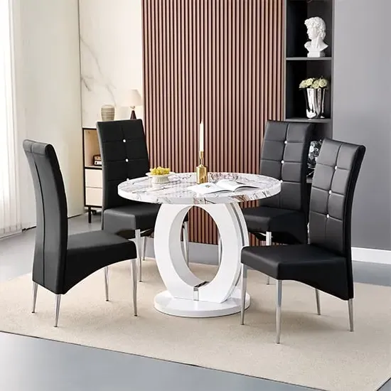 Halo Milo Round Dining Table with 4 Vesta Chairs - White, MDF