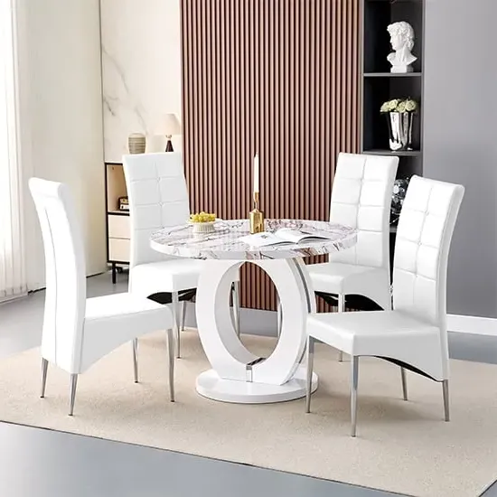 Halo Milo Round Dining Table with 4 Vesta Chairs - White, MDF