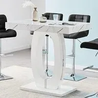 Halo Rectangular Bar Table - White, Marble Effect