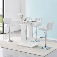 Halo Rectangular Bar Table with 4 Stools - White, Marble Effect