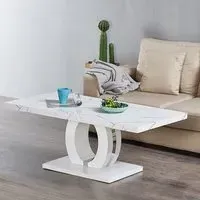 Halo Rectangular Coffee Table - White, Marble Effect