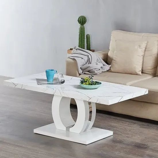 Halo Rectangular Coffee Table - White, Marble Effect image