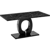 Halo Rectangular Dining Table - Black, Milano Marble Effect