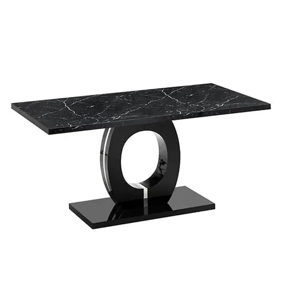Halo Rectangular Dining Table - Black, Milano Marble Effect image