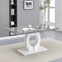 Halo Rectangular Dining Table - White, Melange Marble Effect