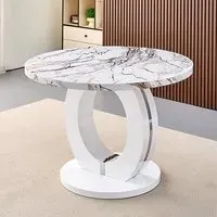 Halo Round Dining Table - White, Marble Effect