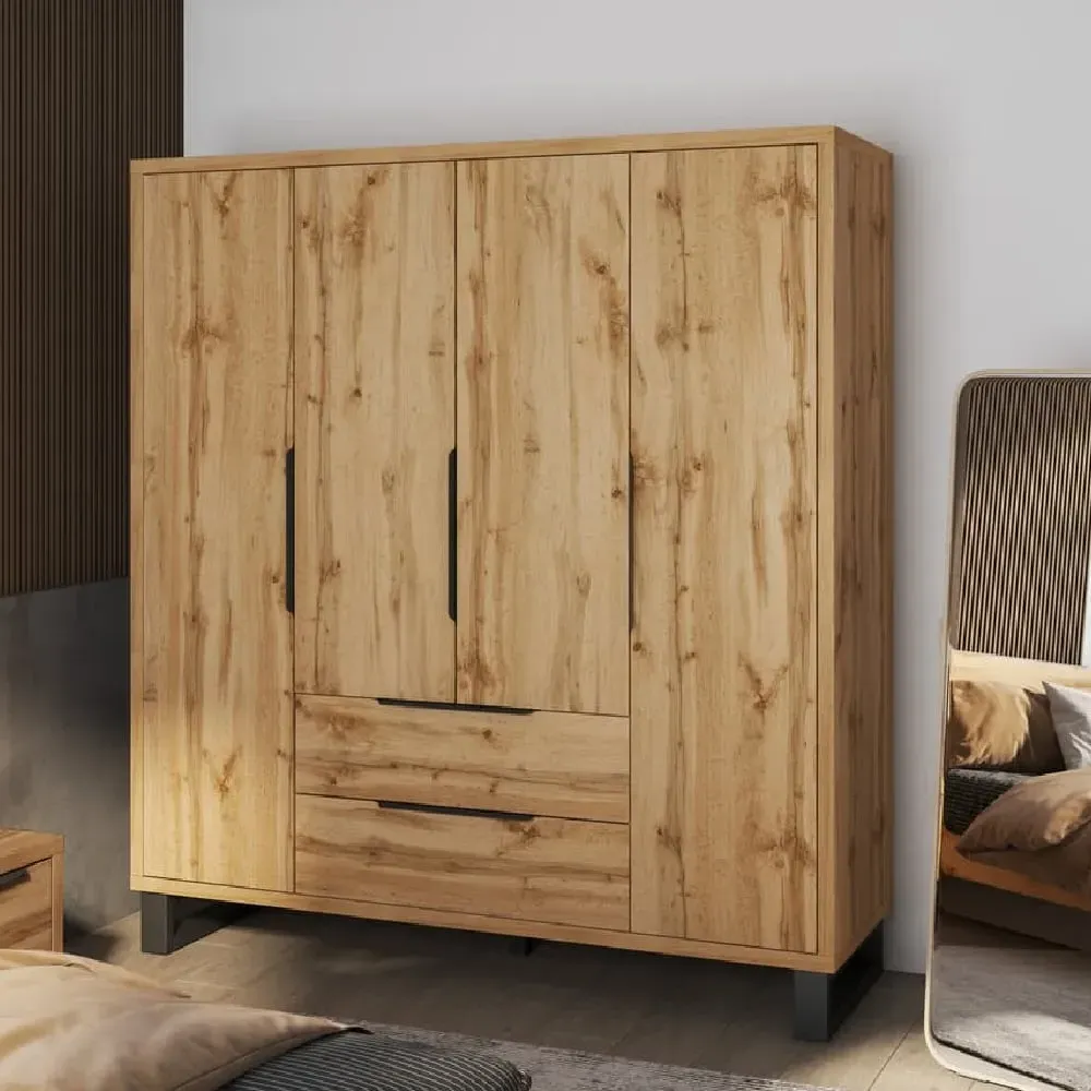 Hamburg 4-Door Wardrobe - Wotan Oak