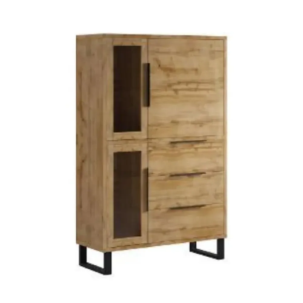 Hamburg Display Cabinet with 3 Doors - Wotan Oak