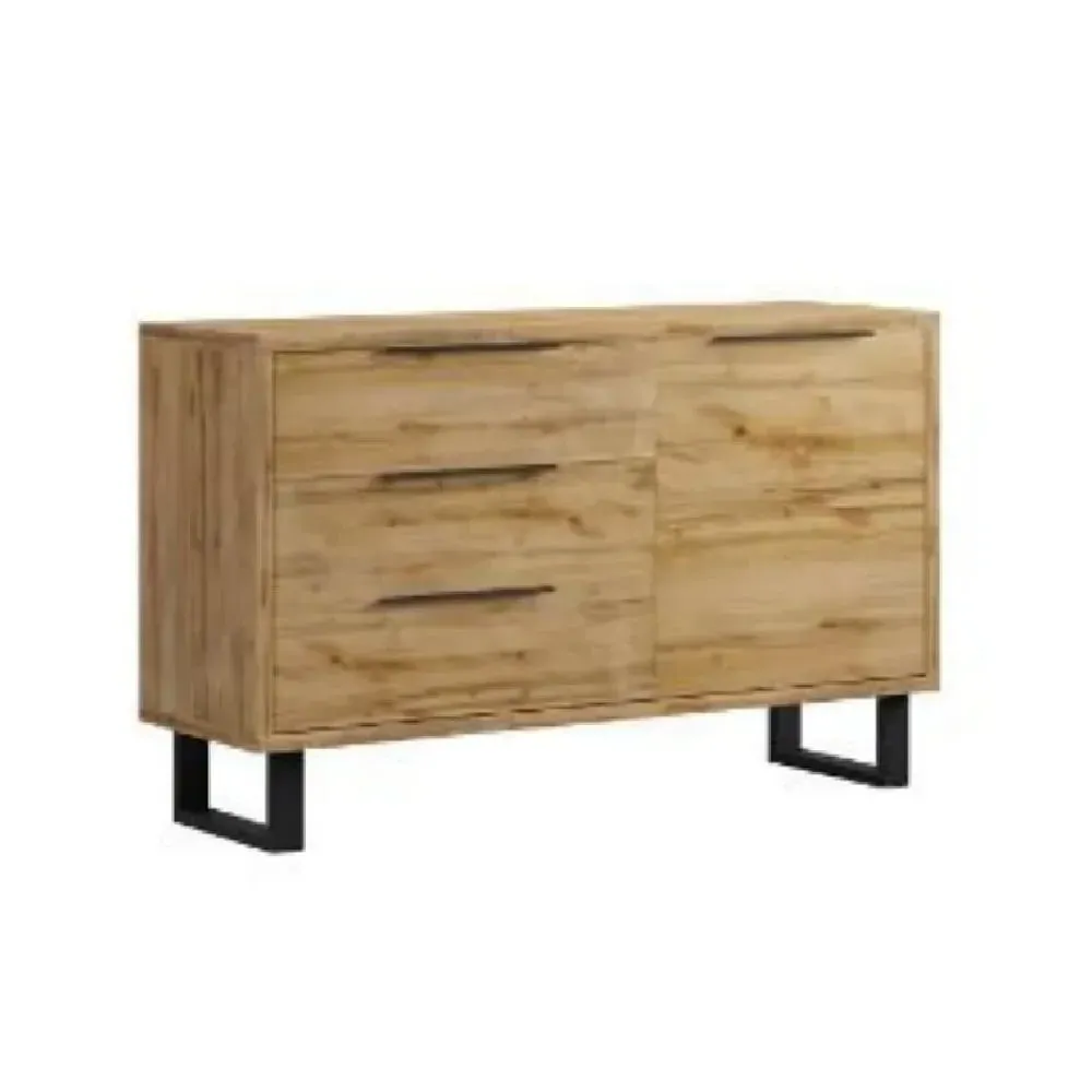 Hamburg Wooden Sideboard with 1 Door 3 Drawers - Wotan Oak