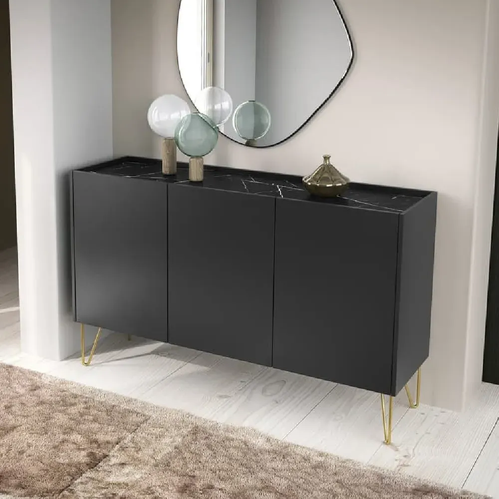 Hamden Wooden Sideboard with 3 Doors - Black