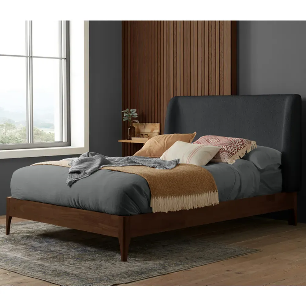 Hamel King Size Bed Frame - Grey, Fabric