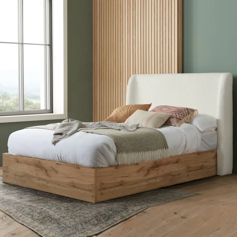 Hamel King Size Ottoman Bed with Storage - Oak, Fabric